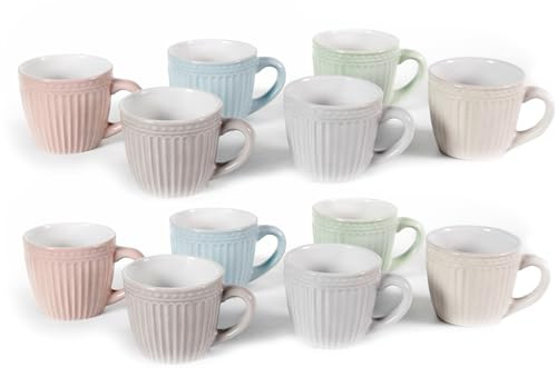 MAURY'S IL NUMERO UNO DEL RISPARMIO Set 6/12 Tazzine da Caffè - Colori Pastello, 90 cc, in Rilievo, Ceramica, Ideali per Espresso, Idea Regalo, Assortito - 6 x 5,5h cm (12, Assortito, 6 x 5,5H CM)