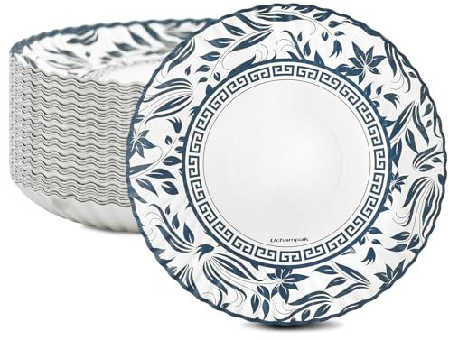 Cherypick Pappteller rund, 50 Stück, 22,5 cm, Einwegteller, Blauweiß-Blumen, auslaufsicher, schnittfest und mikrowellengeeignet für Familienfeiern, Grillabende, Picknick und Camping