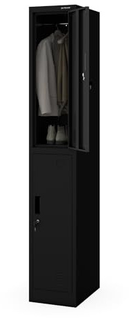 Jan Nowak Spind Schließfachschrank Metall, 2 Fächer, 32 x 185 x 45 cm | Sozialschrank mit Kleiderstange, Lüftung, Etikettenhaltern, 4 Schlüsseln, Stahl 0,6 mm, Wandmontage, robust für Umkleideraum