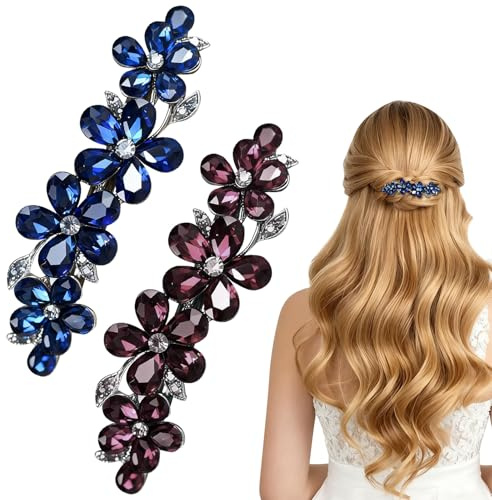 2 pasadores para el pelo para mujer, accesorios de joyería para cabello fino y grueso, pinzas de diamantes de imitación con cristal premium, sujeción segura para diversos peinados, color azul vino