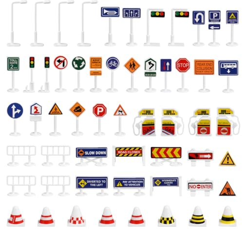 POPETPOP 56 Panneaux de Signalisation Jouet pour Enfants - Kit de Construction de Barrière Routière - Jeux de Signalisation Routière pour Apprendre à Jouer.