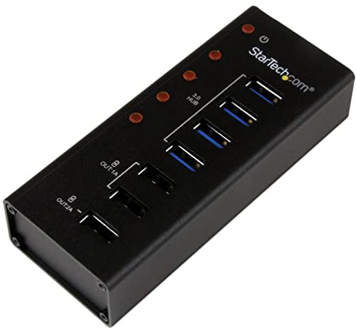 StarTech Hub USB 3.0 4 Ports, Charge 3 Ports, 5Gbps - Mural (ST4300U3C3) | Alimenté, 2 x 1A et 1 x 2A, Station d'accueil, dock, Fixation murale