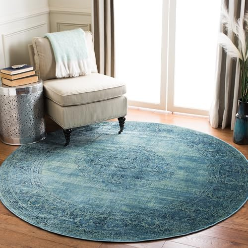 SAFAVIEH Traditionell Teppich für Wohnzimmer, Esszimmer, Schlafzimmer - Vintage Collection, Kurzer Flor, Türkis und Multi, 183 X 183 cm
