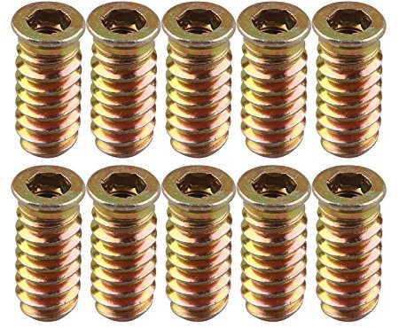 HALJIA 10 pcs M6 x 35 MM Filetage Écrou Insert en bois Interface Vis à tête hexagonale Socket Écrou de fixation pour meubles Lit Armoire