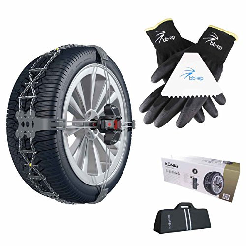 BB-EP Schneeketten Winter-Set - K-Summit mit hochwertigen Handschuhen und Eiskratzer - Passend für Hyundai Coupè (ab Baujahr 2002) mit der Reifengröße 205/55 R16