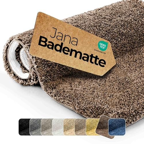 Badematte rutschfest Braun 60 cm Rund - etérea Badteppich Hochflor Shaggy, 2200 g/m² extra flauschig & saugstark, waschbar 30°C, für Fußbodenheizung, Standard 100 by Oeko-TEX