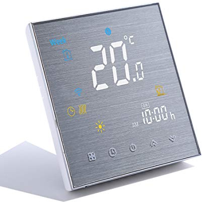 Qiumi WLAN 16A Thermostat elektrische Fußbodenheizung Alexa | Gebürstete Platte mit regelbarer Helligkeit, passend für elektrische Unterbodenheizung