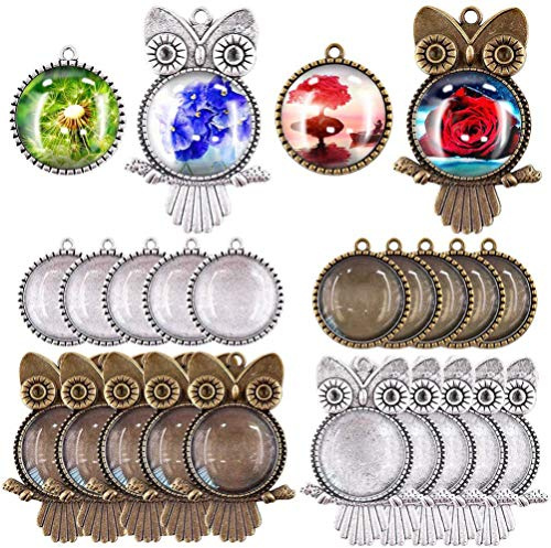 Healifty Eule Runde Anhänger Set 48 Stück Diy Schmuckherstellung Zubehör Metall Charms Silberfarben Cabochon Basis Für Halskette Armband Schlüsselbund Basteln