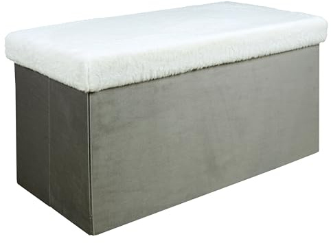 HOME DECO KIDS Sitzbank Zusammenklappbar, Polyester/Holz, 77cm x 38cm x 38cm, Hellgrau/Weiß
