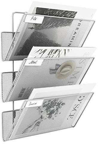 EasyPAG 3 nivåer kraftig A4 nät i bricka väggfilhållare brevorganiserare tidningsförvaringsställ, silver