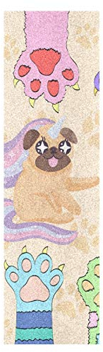Niedlicher Regenbogen Baby Mops Hund Skateboard Griffband Sandpapier Griptape Rutschfestes Blasenfrei Blatt 1 Stück Longboard Aufkleber Scooter 22,9 x 83,8 cm