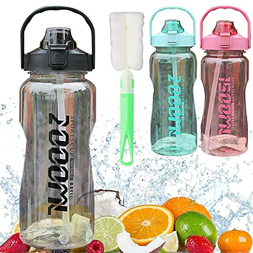 quancifang Wasserflasche 1,5L Trinkflasche mit Strohhalm und Flaschenbürste Frei Sportflasche, Auslaufsicher Fahrradflasche für Gym Camping Fitness Outdoor Radfahren Schule Grau 1,5 liter