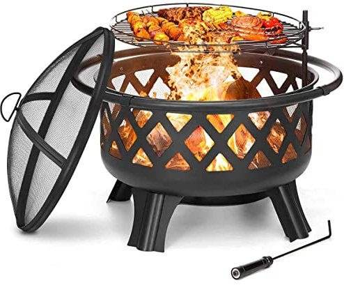 CJCSM Braciere, braciere a Legna da 30’’ per Picnic in Campeggio all’Esterno del Cortile all’Aperto, braciere, fornello per falò con griglia Girevole per Barbecue