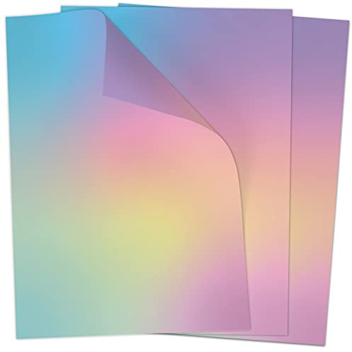 Lot de 50 feuilles de papier à lettre (A4) - Dégradé arc-en-ciel clair - Papier à motif - Papier design élégant - Imprimé des deux côtés - Papier de bricolage - 90 g/m²