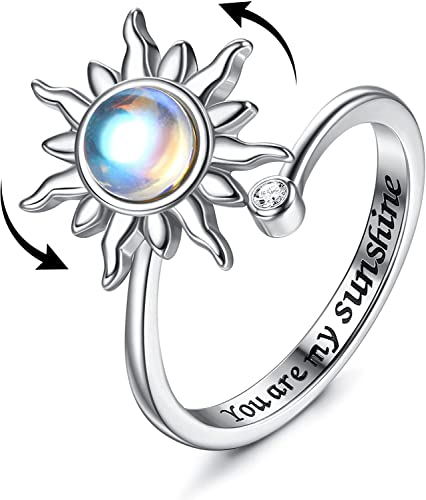 Milacolato Fidget Ring für Frauen Mädchen Offene Verstellbar Anxiety Ring Silber Stapelringe Knöchelringe Fancy Spinner Ringe Schmuck Damen Bluesun