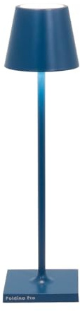 Zafferano, Poldina Micro, Lampada da Tavolo Ricaricabile e Senza Fili con Controllo Touch, Adatta per Salotto ed Esterni, Dimmer, 2200-3000 K, Altezza 27,5 cm, Colore Blu Capri