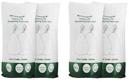 SONGMICS Sac Poubelle 8 L, 180 Sacs, 4 Rouleaux, Étanche | Sacs à Ordures pour Poubelle de Tri 3 Seaux de 8L, Code du Sac 008A, pour Cuisine, Blanc