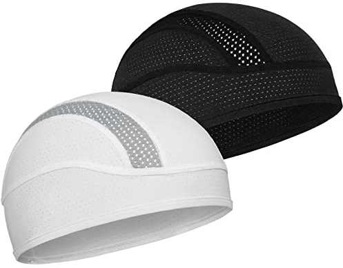 Skull Cap Helmet Liner Beanie, Cooling Mesh Cycling Running Hat for Men Women, Fits Under Helmets (Black & White)