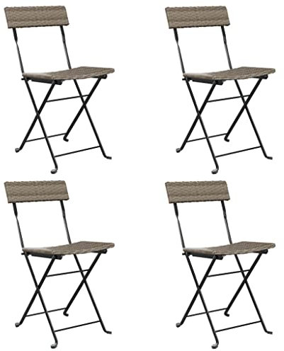 vidaXL Bistrostühle 4 STK., Bistrostuhl Klappbar Stahlrahmen, Klappstuhl für Garten Terrasse, Gartenstuhl Terrassenstuhl, Grau Poly Rattan Stahl