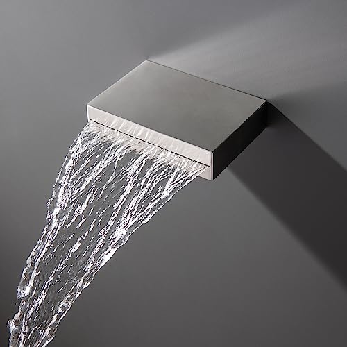 SevenGelok Wasserfall-Badewannenauslauf für Wannenarmatur, SUS304 Edelstahl, massives Messing, moderne Quaderbox mit hohem Durchfluss, Duschkaskadenauslauf, TS1-BN【Gebürstetes Nickel, NPT 1/2】