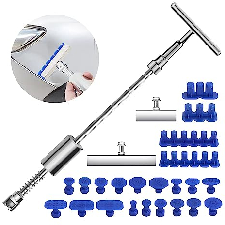 Fybitlilian T Bar Puller Auto Reparatur Ausbeulwerkzeug Lackfreies Dellen Reparaturset Auto Paintless Dent Removal Kit Metalloberflächen-Dellenentfernung Dellenreparaturset