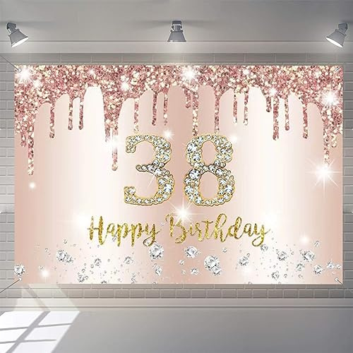 38. Geburtstag Deko Frauen, 38. Geburtstag Dekoration Roségold Glitzerflecken Stoff Schild Plakat, 38 Geburtstagsfeier Deko