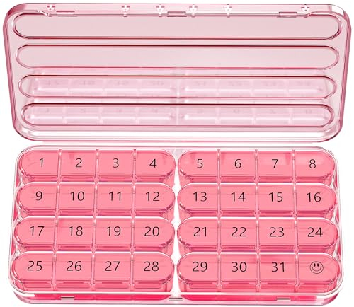 Zoksi Monthly Pill Box Organiser 1 Time a Day,30 Day Tablet Organizer,One Month Medicine Storage Box,31 Day Pill Case for Travel,with 8 Portable Compartments for Vitamin,Supplement & Medication(Pink)