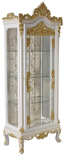 Standvitrine Schrank Vitrine Vitrinenschrank 206 cm Antik Gold/Weiss bar093 Palazzo Exklusiv