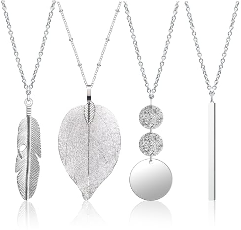 Modeschmuck Kette Lang, 4 Stück Lange Anhänger Halsketten für Frauen Trendy Boho-Stil Anhänger Halskette lange Pullover Halsketten Set Y Halskette Schmuck Set Statement Halskette