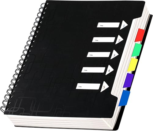 CAGIE Carnet de notes A4 avec registre, reliure spirale, 240 pages (120 feuilles), petit format spirale, bloc-notes ligné avec registre pour le travail, bureau, école, université, essentiels, noir, 24