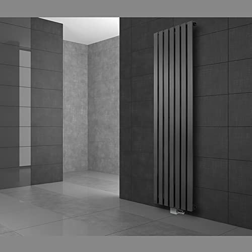 ECD Germany Radiateur Panneau Design Stella Non Électrique, 370x1800 mm, Anthracite, Connexion Centrale au Bas, avec Thermostat et Kit de Raccord Universel Forme d'angle et de Passage, Plat, Vertical