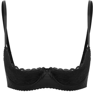 FEESHOW Damen BH Hebe Brustfrei BH Busenfrei Offene Brüste Dessous Spitze Unterbrust Bralette Erotische Unterwäsche Lingerie Schwarz_A 5XL