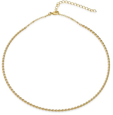 Bling Jewelry Traditioneller Dünner Kabel-Twist-Zopf-Halsreif Für Frauen Und Jugendliche Poliert Mit 14 Karat Vergoldetem Gelbgold