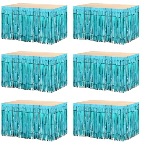 sourcing map 6 Stk 29x108 Lake Blau Metallic-Folie Fransen Lametta Tisch Röcke für Rechteckige Tische Lametta Hintergrund Vorhang für Hochzeit Geburtstag Party Dekoration