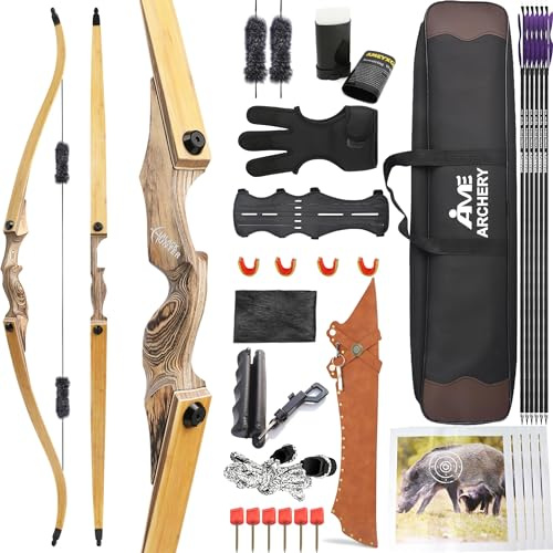 wolfman 60 Zoll Recurvebogen Set Erwachsene 20-60 Lbs Bogenschießen Set Amerika Jagdbogen Pfeil Bogen Set Erwachsene Sportbogen Recurve Bogen Und Pfeil Set Recurve Bow Rechtshänder (40Lbs)