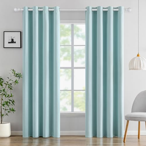 MIULEE Vorhänge Hellblau Blickdicht mit Ösen, Schöner Weicher Verdunklungsvorhänge zum Verdunkeln von Räumen, 2er Set Gardinen Abdunkelnd Schlafzimmer Wohnzimmer Thermovorhang Kälteschutz 140X245 cm
