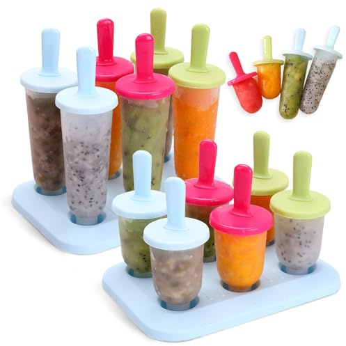 Riisoyu 12 Stück Eisformen Eis am Stiel, BPA Frei, Polypropylen, 6 Große und 6 Kleine Eisformen, Popsicle Formen Set mit 12 Kunststoffstäbchen