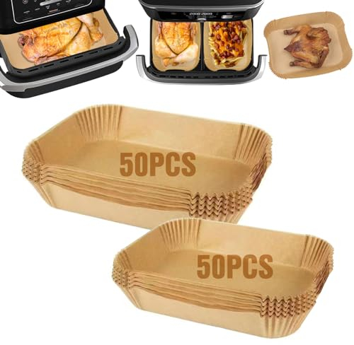 PAMATIO 100PCS Airfryer Backpapier für Ninja Foodi Flexi Drawer Dual Zone AF500EU 10.4L,Heißluftfritteuse Zubehör für Ninja AF500EU,DZ201EU,DZ401EU,Compatibel mit Duronic/Cecotec Dual 9000 9L