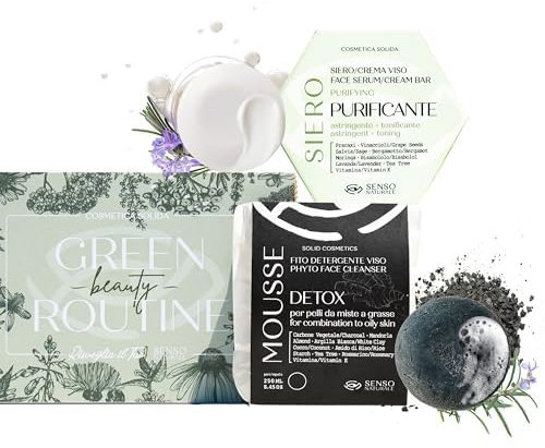 Senso Naturale Set Anti-Imperfektionen Festes Gesichtsserum + Mousse Detox, Adstringens-Set für Fettige Haut, Unrein und Akne, Feuchtigkeitsspendend, Beruhigend, 100% Natürlich, Biologisch und Vegan