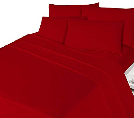 Rayyan Linen Sábana encimera de franela térmica 100 % algodón cepillado de lujo suave sábana encimera o fundas de almohada (rojo, individual)