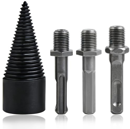 KEWAYO Kit fendeur conique 32 mm avec 3 poignées de forage, cône de forage haute performance pour bois de chauffage, fendeur de bois précis pour perceuses