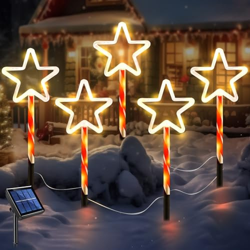 ACAREY Weihnachtsdeko Solar Lichter für Außen, 8 Modi Weihnachtsdeko Aussen Beleuchtet, Weihnachtsbaum Süßigkeitslichter Weihnachtsbeleuchtung Außen solar für Garten, Terrasse, Hof (Stern)