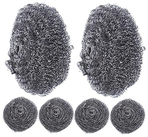 MOBUTOFU 6pcs Stainless Steel Scrubber Set Kitchen Cleaning Wire Balls for Pot and Pan Heavy Duty Metal Sponge for Grilling and Stubborn Grease Removal