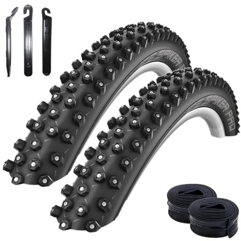 2 x Schwalbe Ice Spiker Pro RaceGuard Winterreifen Fahrradmantel 57-584 (27 x 2,25) + 2 x mit Schwalbe Schläuche SV19 inkl. maxxi4you Reifenheber