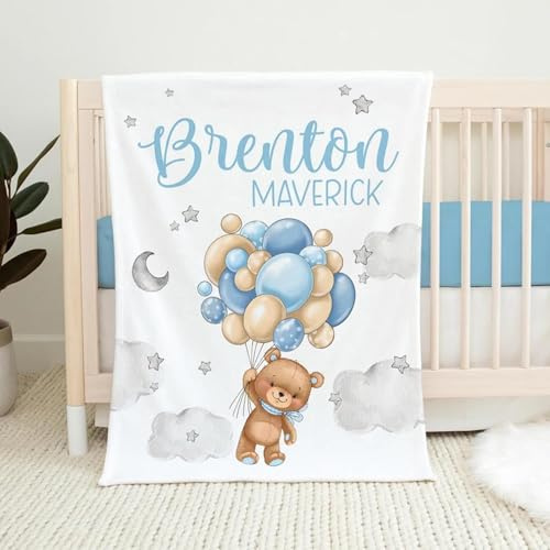 Babydecke mit Namen Personalisiert,Flauschige Warme Kuscheldecke mit Namen und Geburtsdatum,Geschenk Baby Taufe Geburt Mädchen Junge für Kinderdecke Namensdecke Krabbeldecke