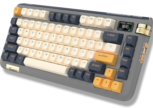 FOPATO F75 Mechanical Keyboard, 75% Hot Swappable Gasket Structure Tri-Mode Gaming Keyboard, 81 Keys RGB Bluetooth Wireless Keyboard with Linear Switch, PBT Keycaps, Screen for Windows Mac (Gray)