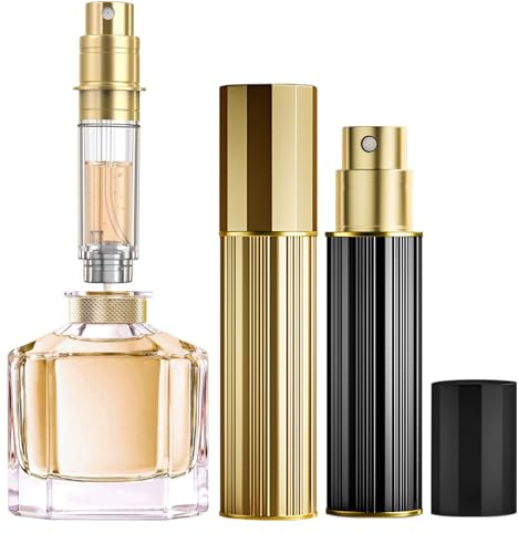 JOOMOKO Perfume Atomiser, 5ml Atomiser Spray Bottle, Refillable & Travel Size Perfume Spray Bottle Easy to Refill Cologne Dispenser for Women and Men(Gold＆Black