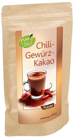 KOPP Vital® Chili-Gewürz-Kakao Pulver - 400 g | Ceylon-Zimt, Kurkuma, Chili, Intensiv und würzig, Vegan, Ohne Gentechnik, Zusatzstofffrei, Glutenfrei, Laktosefrei