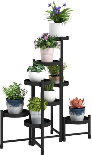Outsunny Support plantes intérieur en acier, 8 niveaux, étagère à plantes, structure triangulaire stable, conception pliable, porte plantes, pour terrasse jardin balcon salon, noir