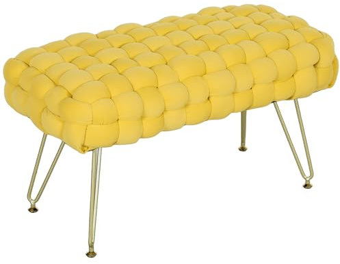 HOMCOM Banc de pied de lit tapissé en velours avec pieds dorés et assise rembourrée pour chambre à coucher entrées Jaune